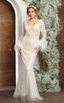 V-neck Natural Waistline Sheath Long Sleeves Plunging Neck Floor Length Beaded Sheer Sheath Dress/Evening Dress/Prom Dress