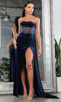 Sophisticated V-neck Strapless Sheath Sheer Slit Hidden Back Zipper Draped Illusion Pleated Sweetheart Basque Corset Waistline Sheath Dress/Prom Dress with a Brush/Sweep Train With a Sash