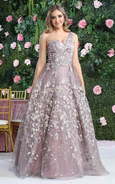 A-line Floor Length Floral Print Sweetheart One Shoulder Sleeveless Natural Waistline Asymmetric Wrap Embroidered Evening Dress/Prom Dress