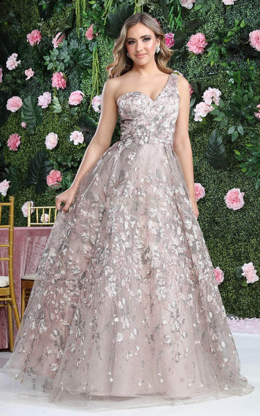 A-line Floor Length Asymmetric Wrap Embroidered One Shoulder Sleeveless Floral Print Natural Waistline Sweetheart Evening Dress/Prom Dress