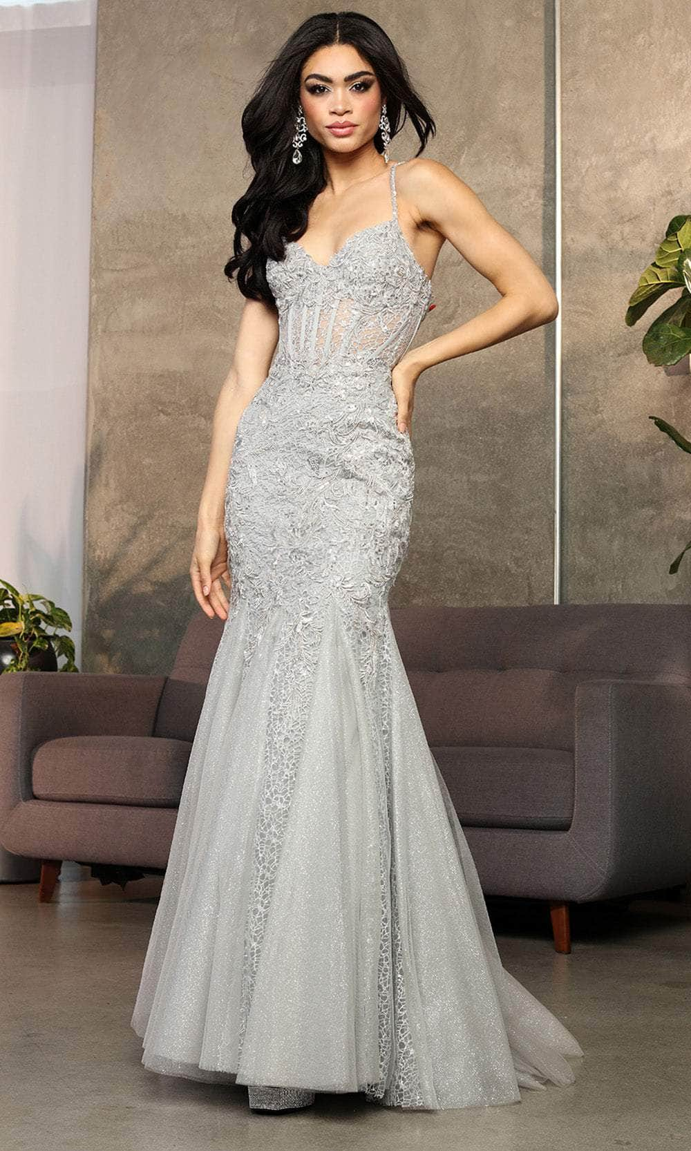 May Queen RQ8059 - Criss-Cross Back Mermaid Prom Gown
