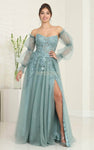 A-line Strapless Sheer Illusion Applique Beaded Slit Sheer Long Sleeves Sweetheart Corset Natural Waistline Lace Prom Dress with a Brush/Sweep Train