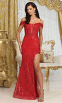 Sexy Bandeau Neck Plunging Neck Corset Natural Waistline Fall Cutout Applique Sheer Slit Sequined Illusion Lace-Up Mermaid Off the Shoulder Spaghetti Strap Floor Length Lace Prom Dress