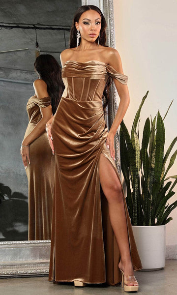 Off the Shoulder Sheath Corset Natural Waistline Velvet Back Zipper Open-Back Slit Pleated Draped Bodycon Dress/Sheath Dress/Prom Dress with a Brush/Sweep Train