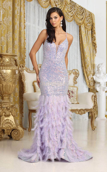 V-neck Mermaid Corset Natural Waistline Sequined Open-Back Sleeveless Spaghetti Strap Plunging Neck Prom Dress with a Brush/Sweep Train