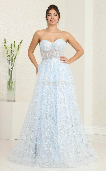 A-line Strapless Corset Natural Waistline Fit-and-Flare Sequined Glittering Fitted Illusion Sweetheart Evening Dress with a Brush/Sweep Train