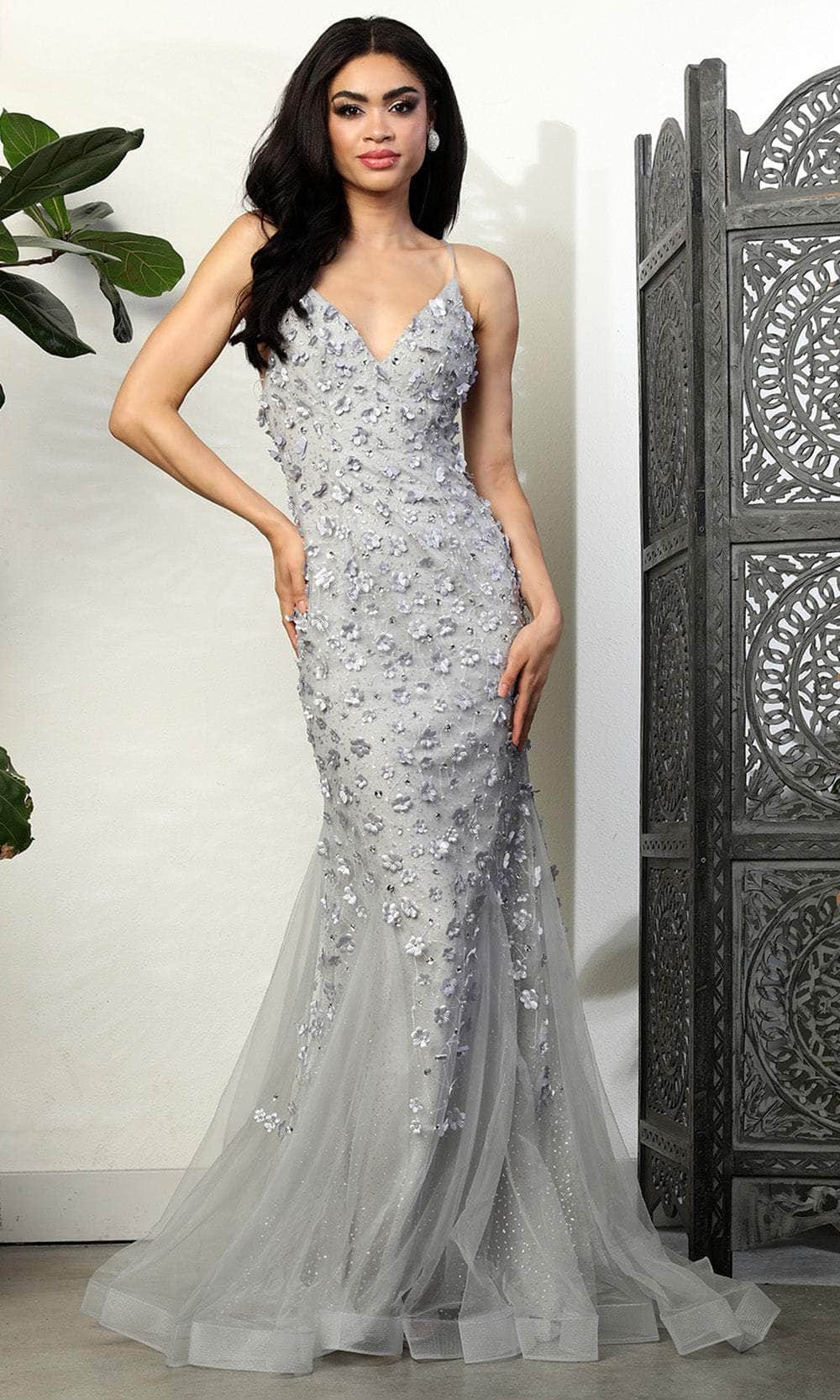 May Queen RQ8089 - 3D Floral Deep V-Neck Prom Gown
