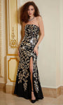 Sexy Strapless Straight Neck General Print Sheath Natural Waistline Sequined Back Zipper Slit Floor Length Sheath Dress/Evening Dress