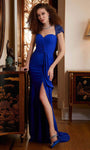 Sexy Sweetheart Cap Sleeves Gathered Asymmetric Keyhole Hidden Back Zipper Beaded Ruched Slit Cutout Mermaid Crepe Natural Waistline Evening Dress with a Brush/Sweep Train