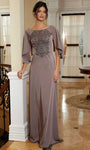 A-line Embroidered Beaded Draped Applique Back Zipper Scoop Neck Natural Waistline Evening Dress with a Brush/Sweep Train