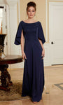 A-line Scoop Neck Natural Waistline Back Zipper Applique Embroidered Draped Beaded Evening Dress with a Brush/Sweep Train