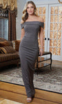 Sheath Natural Waistline Floor Length Jersey Off the Shoulder Wrap Beaded Back Zipper Slit Sheath Dress/Evening Dress