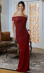 Jersey Back Zipper Slit Wrap Beaded Floor Length Sheath Off the Shoulder Natural Waistline Sheath Dress/Evening Dress