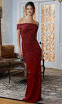 Off the Shoulder Jersey Sheath Floor Length Wrap Beaded Back Zipper Slit Natural Waistline Sheath Dress/Evening Dress