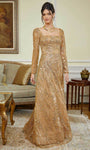 A-line Square Neck Natural Waistline Floor Length Long Sleeves Beaded Sheer Back Zipper Evening Dress