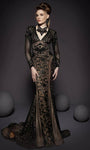 Sophisticated V-neck Sheath Long Sleeves Lace Natural Waistline Fitted Embroidered Floor Length Sheath Dress/Evening Dress with a Brush/Sweep Train