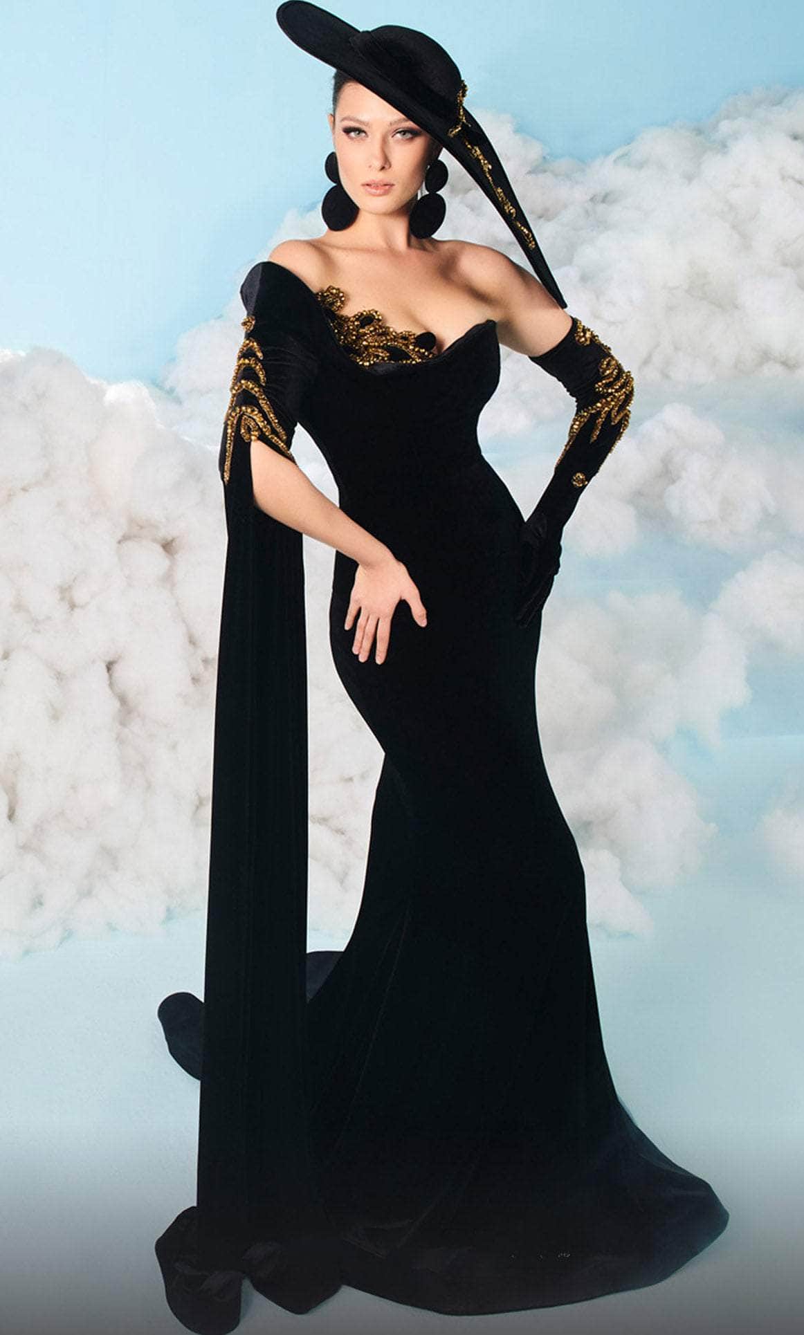 MNM Couture 2606 - Split Cape Sleeve Evening Gown
