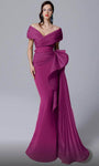 Sophisticated V-neck Wrap Peplum Belted Pleated Off the Shoulder Corset Natural Waistline Mermaid Evening Dress with a Brush/Sweep Train With a Sash and Ruffles