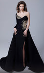 A-line Crepe Slit Beaded Fitted Asymmetric Applique Sheath Long Sleeves One Shoulder Natural Waistline Floor Length Sweetheart Sheath Dress/Evening Dress with a Brush/Sweep Train