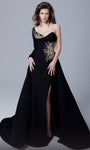 A-line Natural Waistline Floor Length Long Sleeves One Shoulder Sweetheart Crepe Asymmetric Beaded Fitted Slit Applique Sheath Sheath Dress/Evening Dress with a Brush/Sweep Train