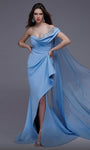 Mermaid Crepe Natural Waistline Beaded Ruched Slit Asymmetric Sweetheart Cap Sleeves Evening Dress with a Brush/Sweep Train With Ruffles