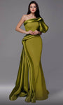 Natural Waistline Asymmetric Mermaid Puff Sleeves Sleeves One Shoulder Evening Dress with a Brush/Sweep Train With Ruffles