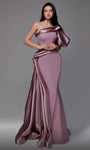 Natural Waistline Puff Sleeves Sleeves One Shoulder Asymmetric Mermaid Evening Dress with a Brush/Sweep Train With Ruffles