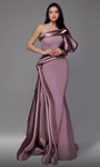 Natural Waistline Asymmetric Mermaid Puff Sleeves Sleeves One Shoulder Evening Dress with a Brush/Sweep Train With Ruffles