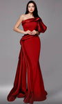 Mermaid Asymmetric Natural Waistline Puff Sleeves Sleeves One Shoulder Evening Dress with a Brush/Sweep Train With Ruffles