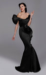 Tall Mermaid Floor Length Pleated Draped Ruched Gathered Asymmetric Natural Waistline Off the Shoulder Evening Dress With Ruffles