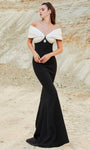 Off the Shoulder Fitted Applique Floor Length Mermaid Natural Waistline Evening Dress/Party Dress with a Brush/Sweep Train