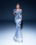 Sophisticated Off the Shoulder One Shoulder Draped Fitted Goddess Asymmetric Mermaid Organza Corset Natural Waistline Dress