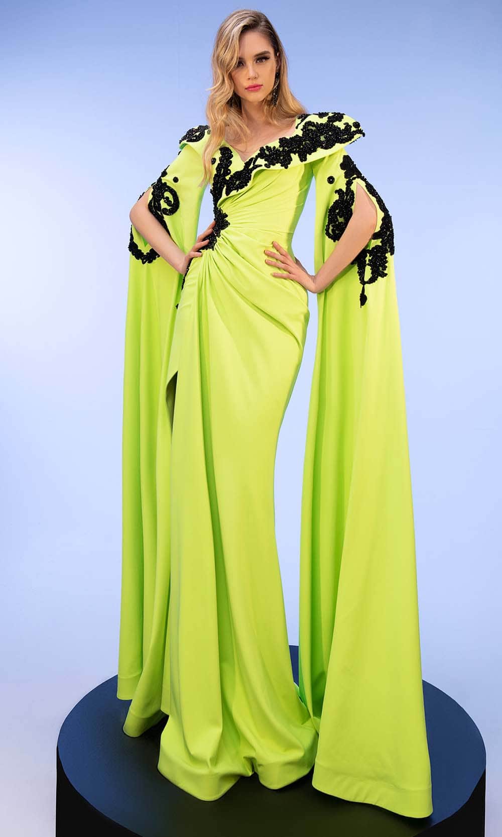 MNM Couture F02802 - Cape Sleeve Sheath Evening Gown
