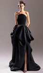 A-line Strapless Straight Neck Slit Draped Ruched Open-Back Floor Length Natural Waistline Evening Dress with a Brush/Sweep Train With Ruffles