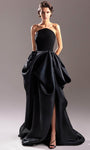 A-line Strapless Draped Slit Open-Back Ruched Straight Neck Natural Waistline Floor Length Evening Dress with a Brush/Sweep Train With Ruffles