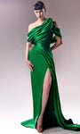 Sophisticated Slit Draped Pleated Ruched Asymmetric Sheath Off the Shoulder Natural Waistline Sheath Dress/Evening Dress