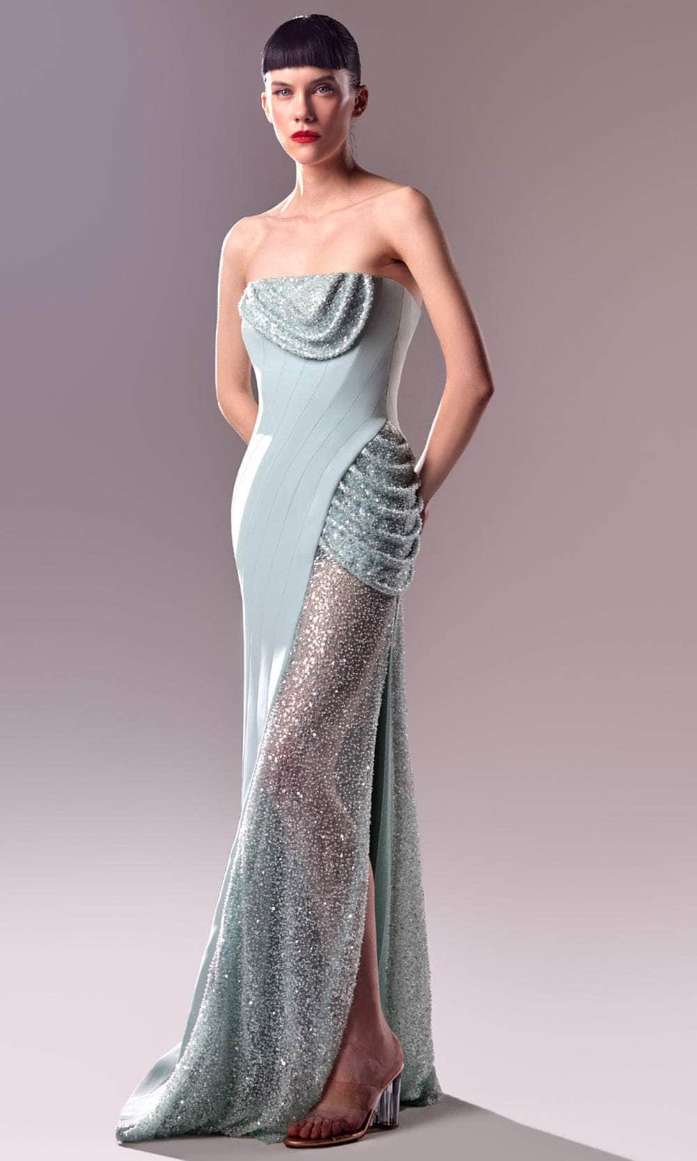 MNM Couture G1613 - Strapless Beaded Mesh Embellished Gown
