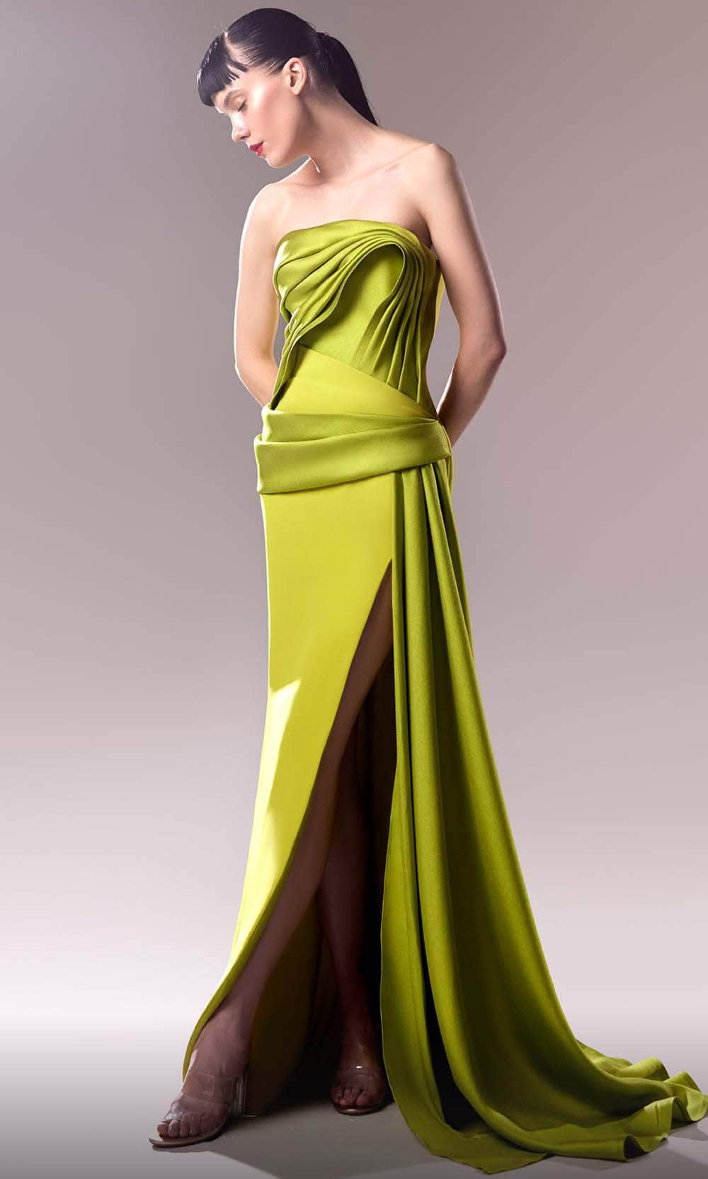 MNM Couture G1617 - Pleat Ornate Evening Dress with Slit
