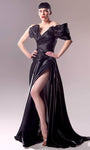 Sophisticated A-line Natural Waistline Off the Shoulder Organza Asymmetric Slit Ribbed Draped Dress