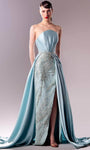 A-line Strapless Scoop Neck Pleated Beaded Applique Gathered Slit Lace Natural Waistline Sheath Sheath Dress with a Brush/Sweep Train