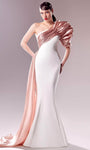 3/4 Sleeves One Shoulder Crepe Floor Length Pleated Asymmetric Goddess Natural Waistline Mermaid Dress