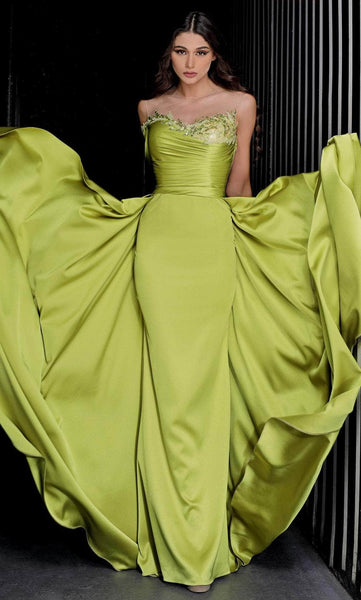 A-line Strapless High-Neck Sweetheart Natural Waistline Floor Length Satin Back Zipper Fitted Beaded Applique Ruched Illusion Evening Dress/Prom Dress