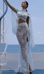 High-Neck Illusion Slit Sequined Beaded Sheath Natural Waistline Sheath Dress/Evening Dress
