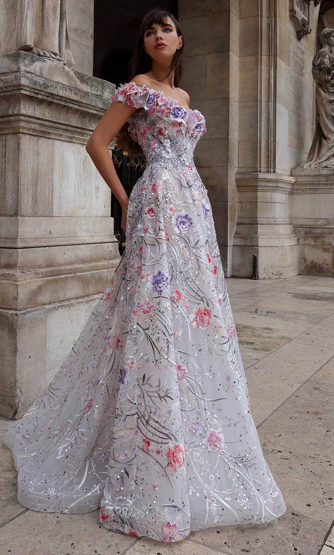 MNM Couture K4013 - Floral Appliqued Prom Gown
