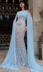 Sequined Beaded High-Neck Floor Length Sheath Cold Shoulder Sleeves Floral Print Sheath Dress/Evening Dress