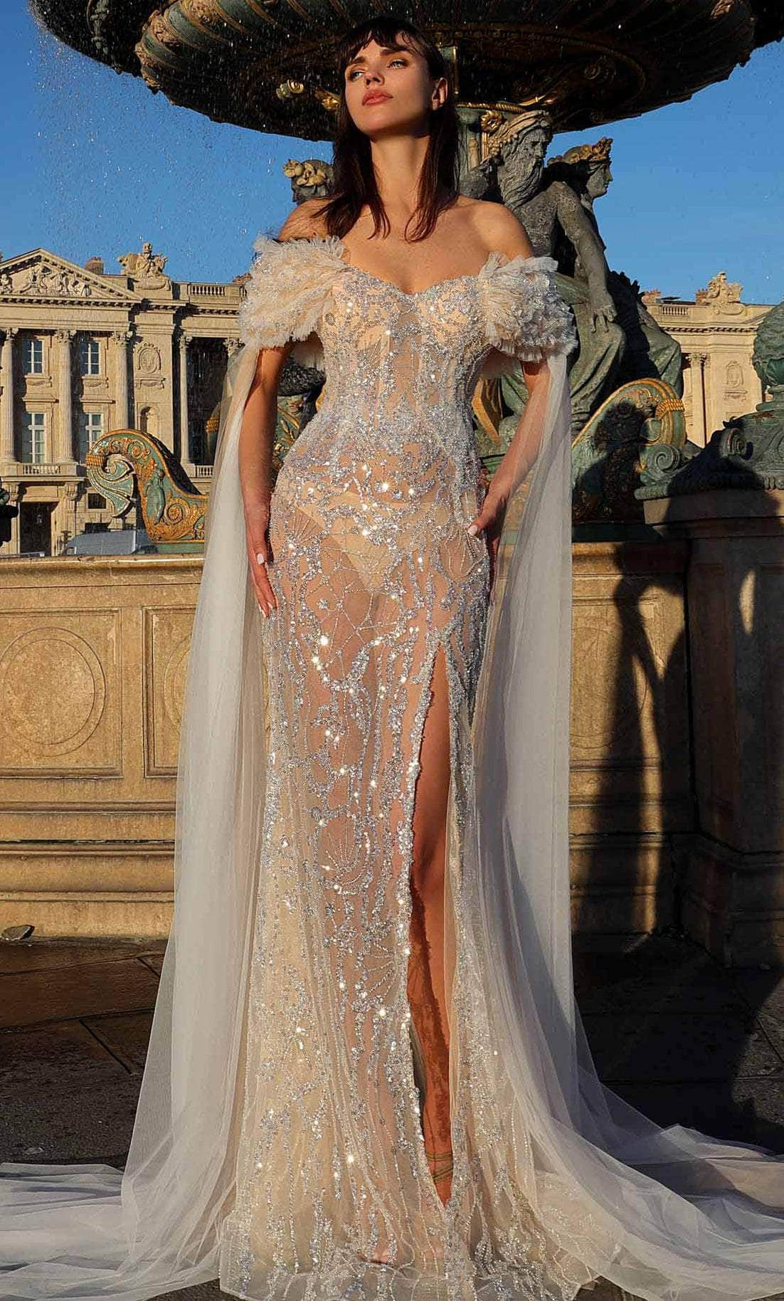 MNM Couture K4034 - Off Shoulder Beaded Evening Gown
