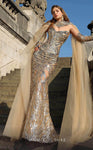 V-neck Natural Waistline Sheer Jeweled Back Zipper Mermaid Dress