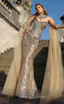 V-neck Sheer Jeweled Back Zipper Natural Waistline Mermaid Dress