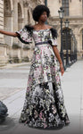 Sophisticated A-line Bell Sleeves Off the Shoulder General Print Back Zipper Natural Waistline Dress