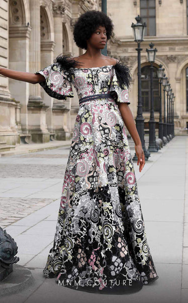 Sophisticated A-line Natural Waistline Back Zipper Bell Sleeves Off the Shoulder General Print Dress